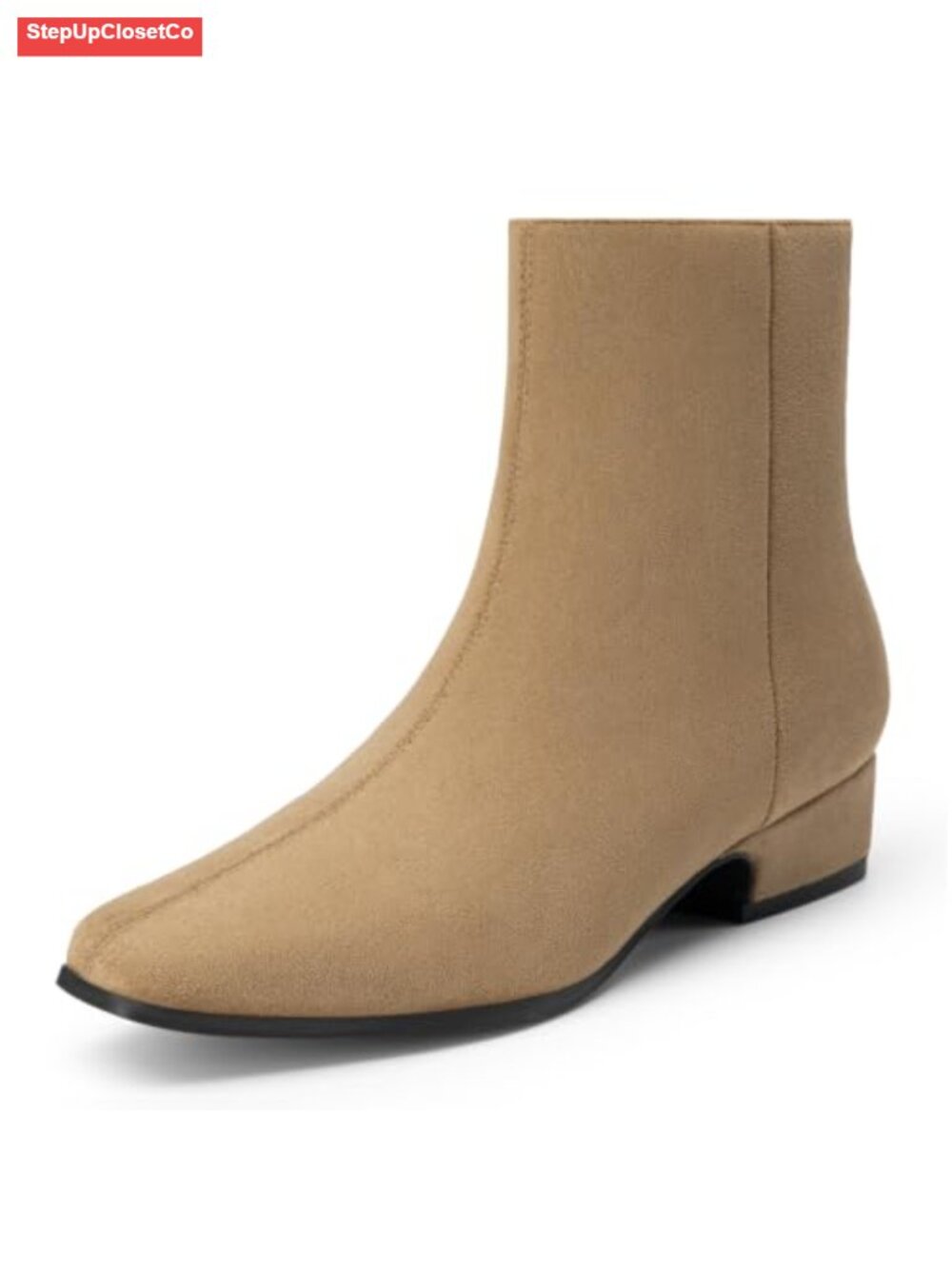 Women's Chunky Low Heel Square Toe Ankle Boots Side Zipper Suede
